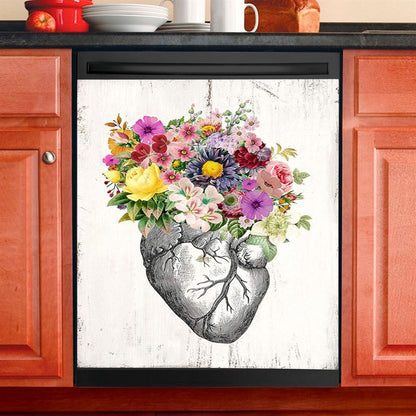 Floral Heart Rustic Dishwasher Cover, Gift For Female Nurse, Doctor, Rn