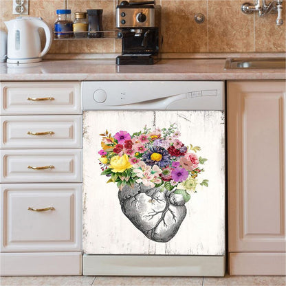 Floral Heart Rustic Dishwasher Cover, Gift For Female Nurse, Doctor, Rn