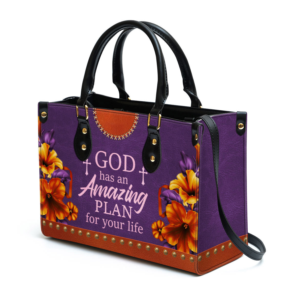 Floral Leather Handbag With Handle Worship Gift For Christians God Has An Amazing Plan For Your Life
