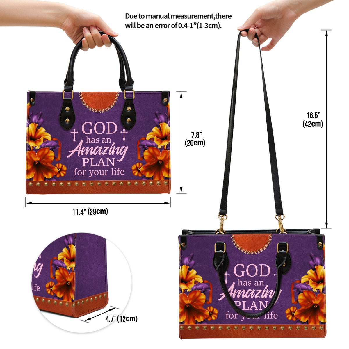Floral Leather Handbag With Handle Worship Gift For Christians God Has An Amazing Plan For Your Life