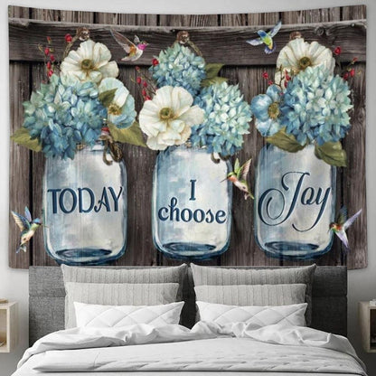 Flower Artwork, White Camellia, Colorful Hummingbird, Today I Choose Joy Tapestry, Tapestries for Living Room Bedroom