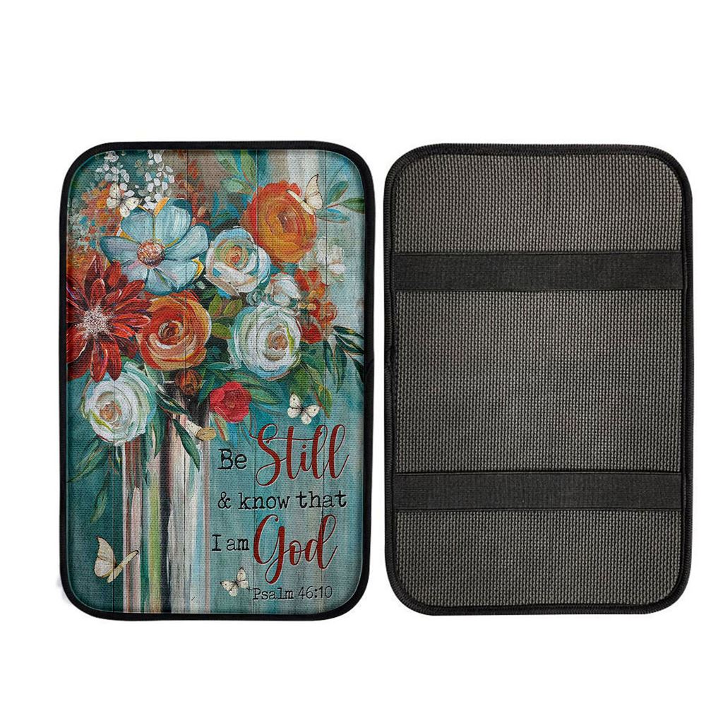 Flower Butterfly Be Still And Know That I Am God Car Center Console Cover, Christian Car Accessories