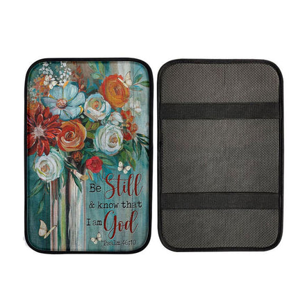 Flower Butterfly Be Still And Know That I Am God Car Center Console Cover, Christian Car Accessories
