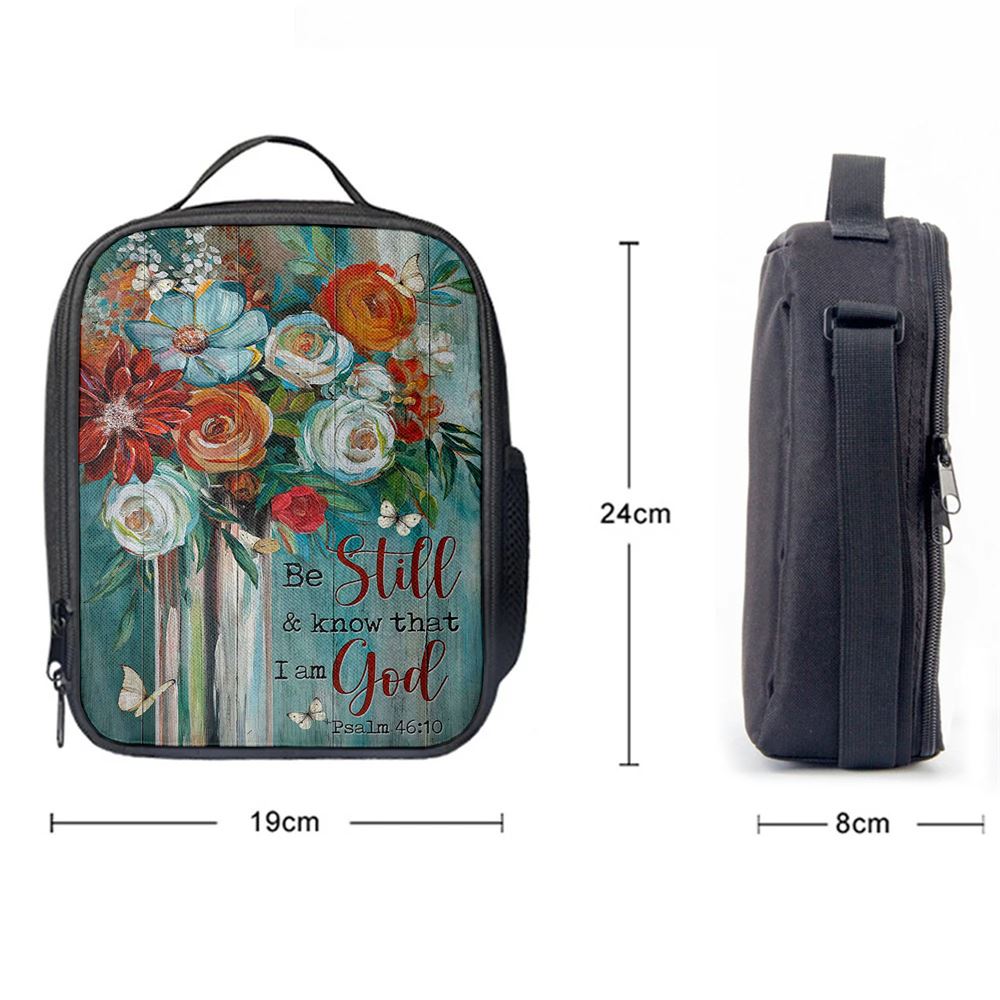 Flower Butterfly Be Still And Know That I Am God Lunch Bag, Christian Lunch Bag, Religious Lunch Box For School, Picnic