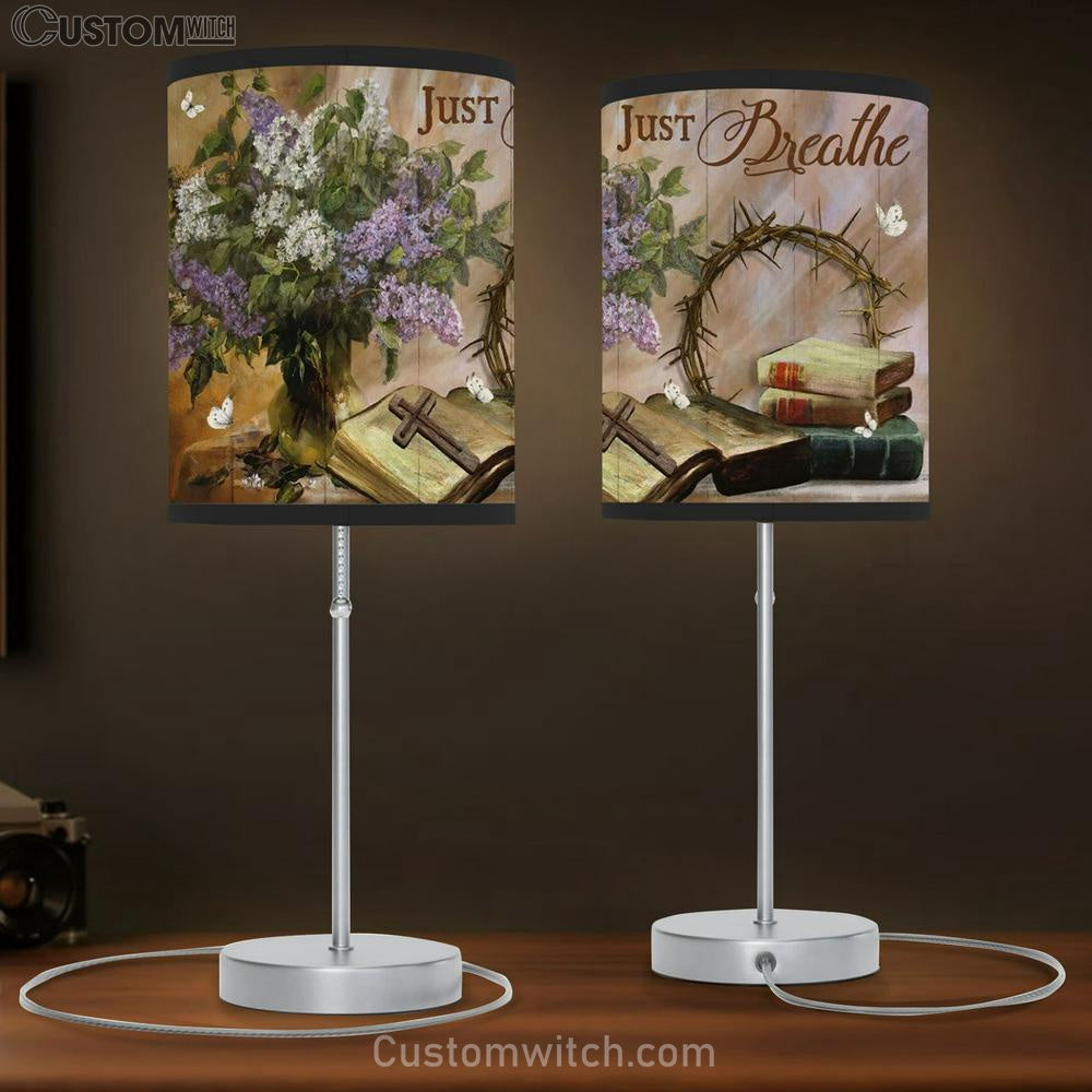 Flower, Crown Of Thorn, Antique Bible, Just Breathe Table Lamb