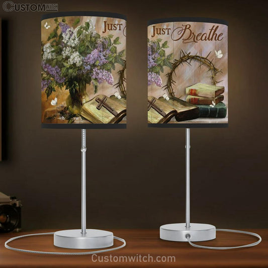 Flower, Crown Of Thorn, Antique Bible, Just Breathe Table Lamb