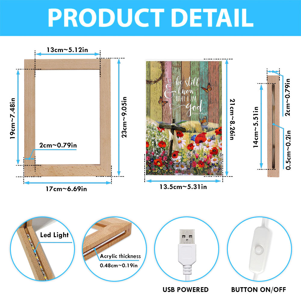 Flower Field Butterfly Be Still And Know That I Am God Frame Lamp Art - Christian Art - Bible Verse Art - Religious Home Decor