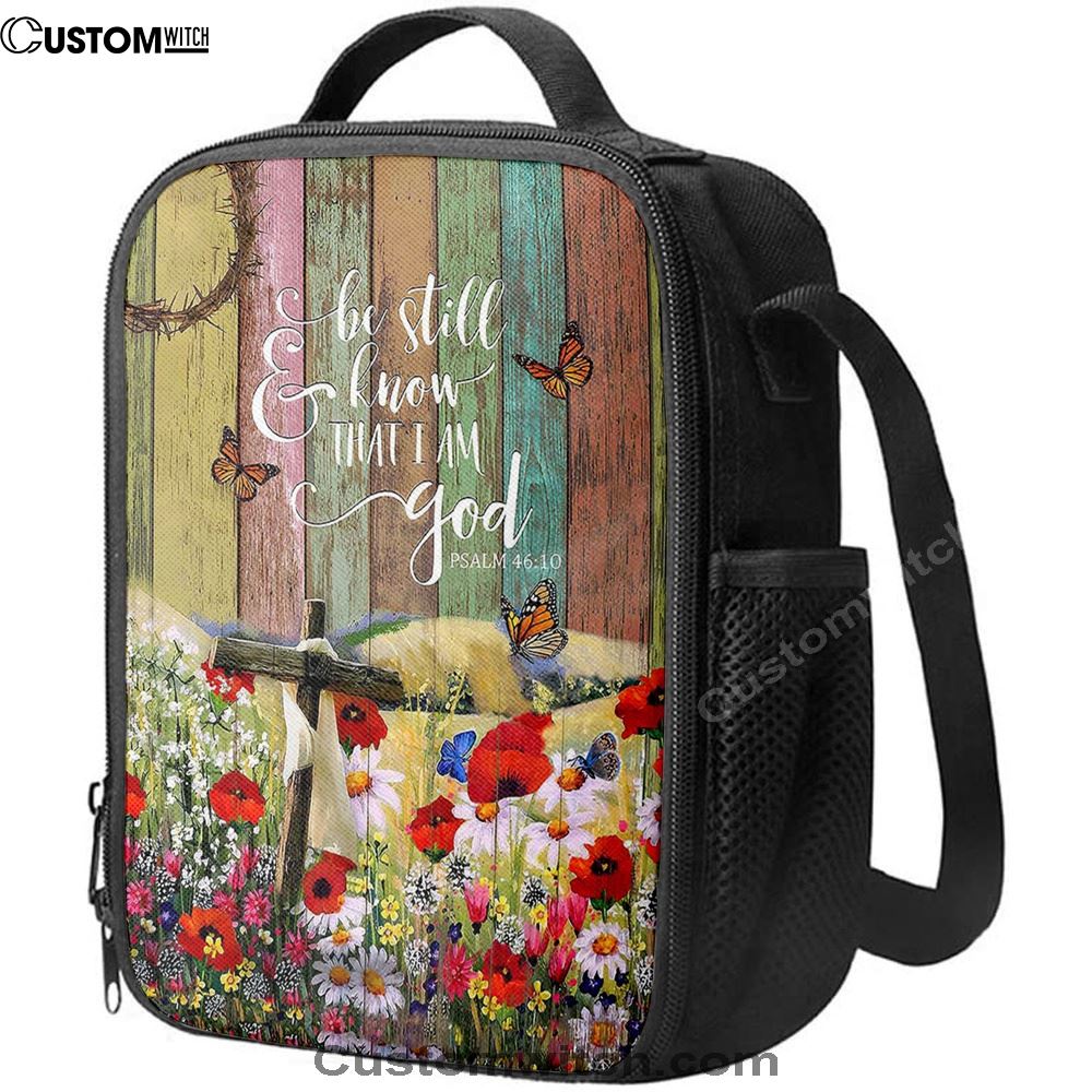 Flower Field Butterfly Be Still And Know That I Am God Lunch Bag, Christian Lunch Bag, Religious Lunch Box For School, Picnic
