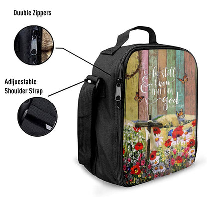 Flower Field Butterfly Be Still And Know That I Am God Lunch Bag, Christian Lunch Bag, Religious Lunch Box For School, Picnic