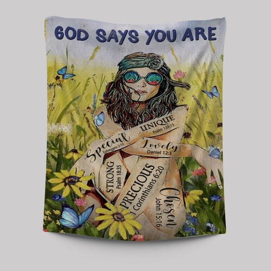 Flower Field, Green Meadow, Hippie, God Says You Are Tapestry
