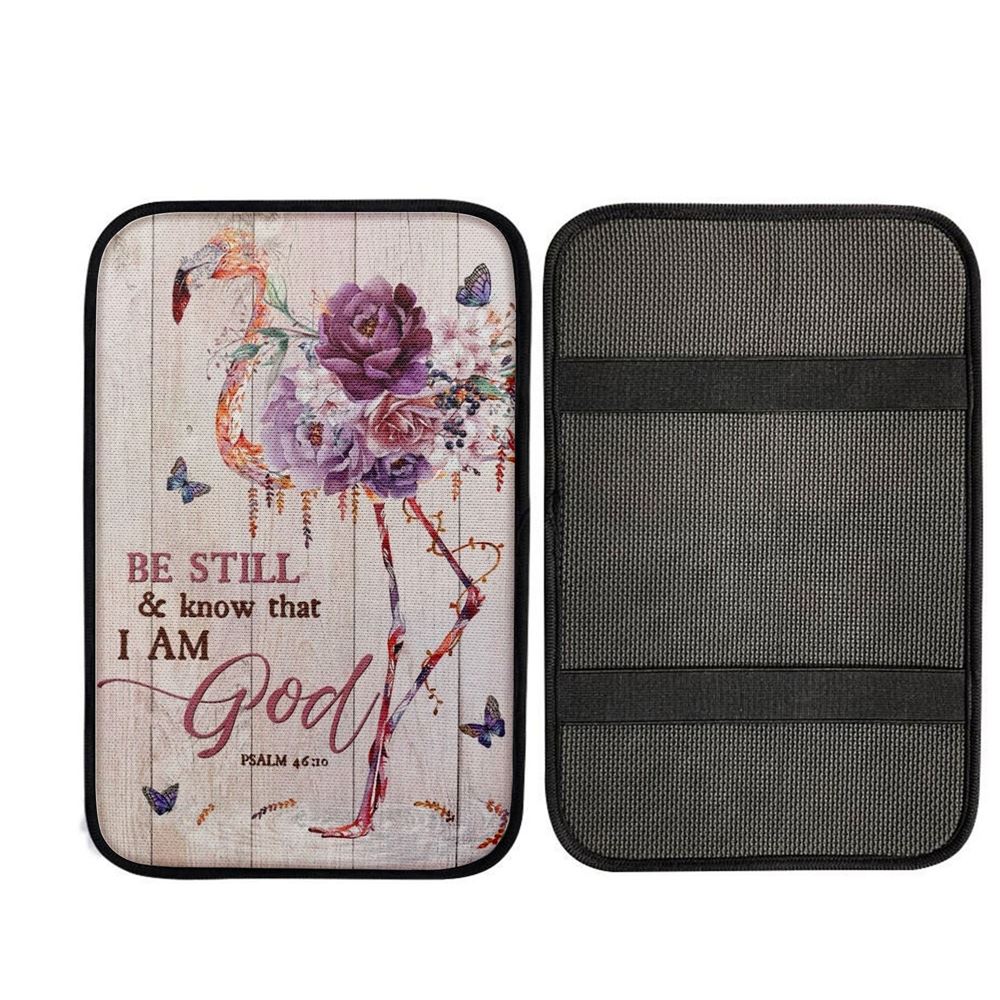 Flower Flamingo, Colorful Butterfly, Be Still And Know That I Am God Car Center Console Cover, Car Armrest Pad, Christian Gift