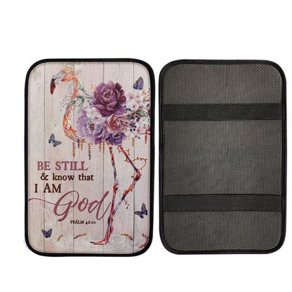 Flower Flamingo, Colorful Butterfly, Be Still And Know That I Am God Car Center Console Cover, Car Armrest Pad, Christian Gift