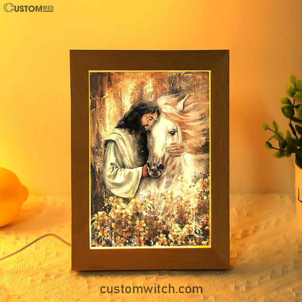 Flower Garden Jesus Hugging A Horse Frame Lamp Art - Bible Verse Art - Christian Inspirational Decor