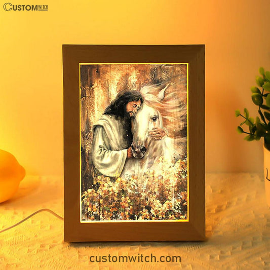 Flower Garden Jesus Hugging A Horse Frame Lamp Art - Bible Verse Art - Christian Inspirational Decor