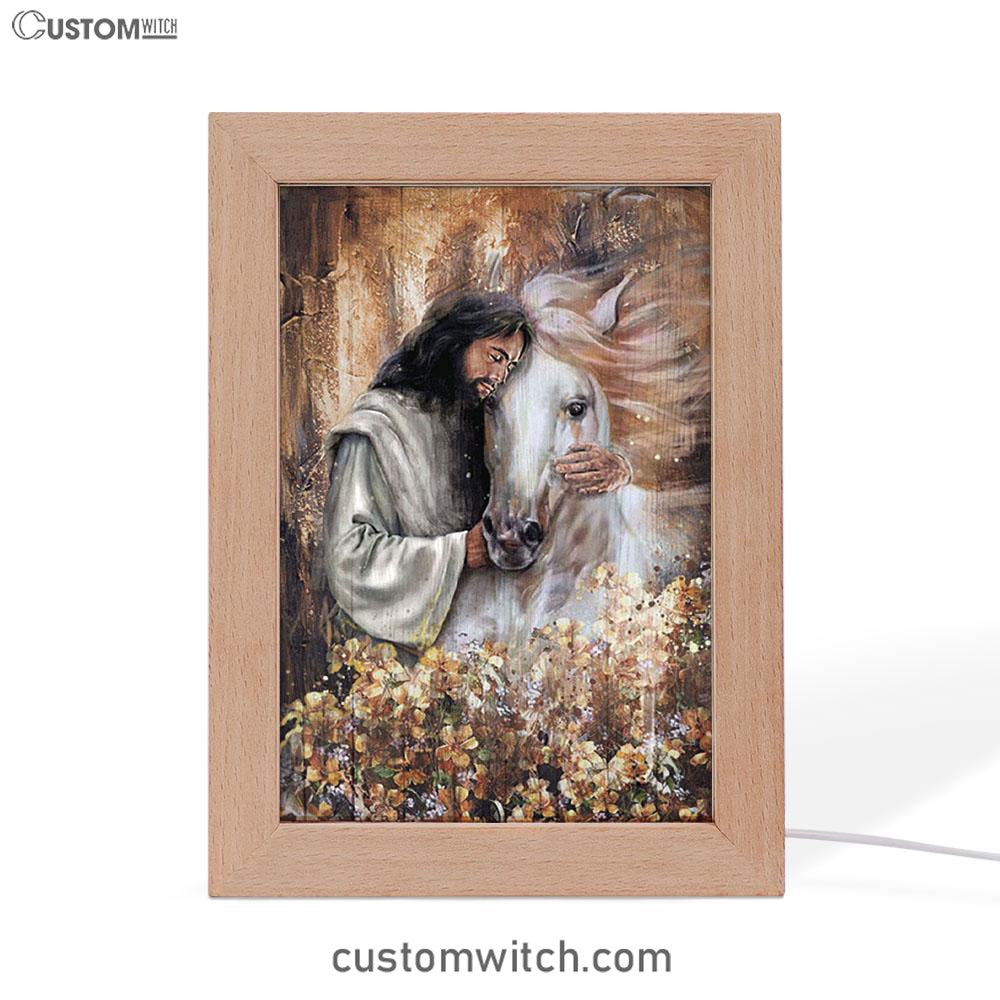 Flower Garden Jesus Hugging A Horse Frame Lamp Art - Bible Verse Art - Christian Inspirational Decor