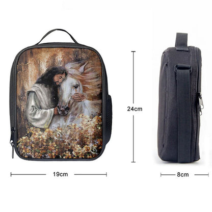 Flower Garden Jesus Hugging A Horse Lunch Bag, Christian Lunch Bag, Religious Lunch Box For School, Picnic