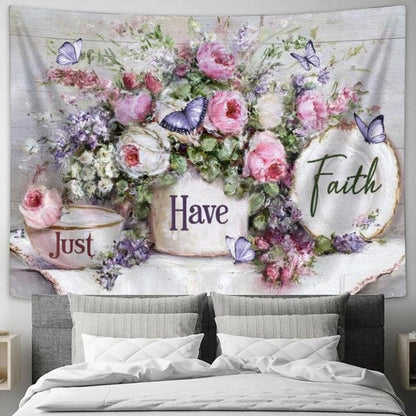 Flower Garden Just Have Faith Tapestry, Tapestries for Living Room Bedroom