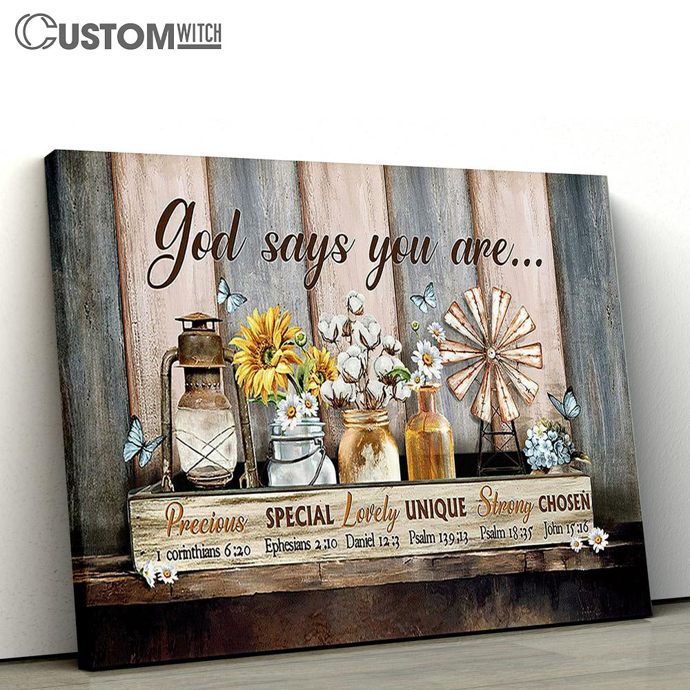 Flower Glass Bottle God Says You Are Large Canvas - Christian Wall Art - Bible Verse Canvas Art