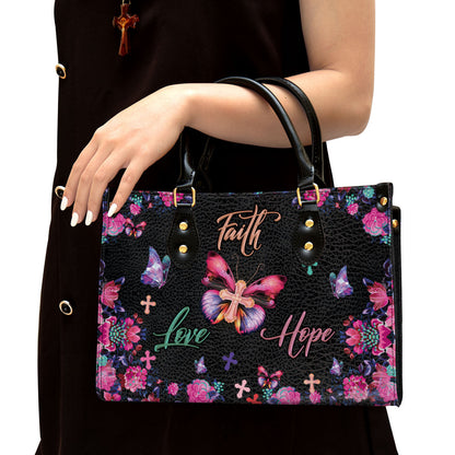 Flower Leather Handbag, Faith Hope Love Leather Bag, Religious Gifts For Women, Women Pu Leather Bag