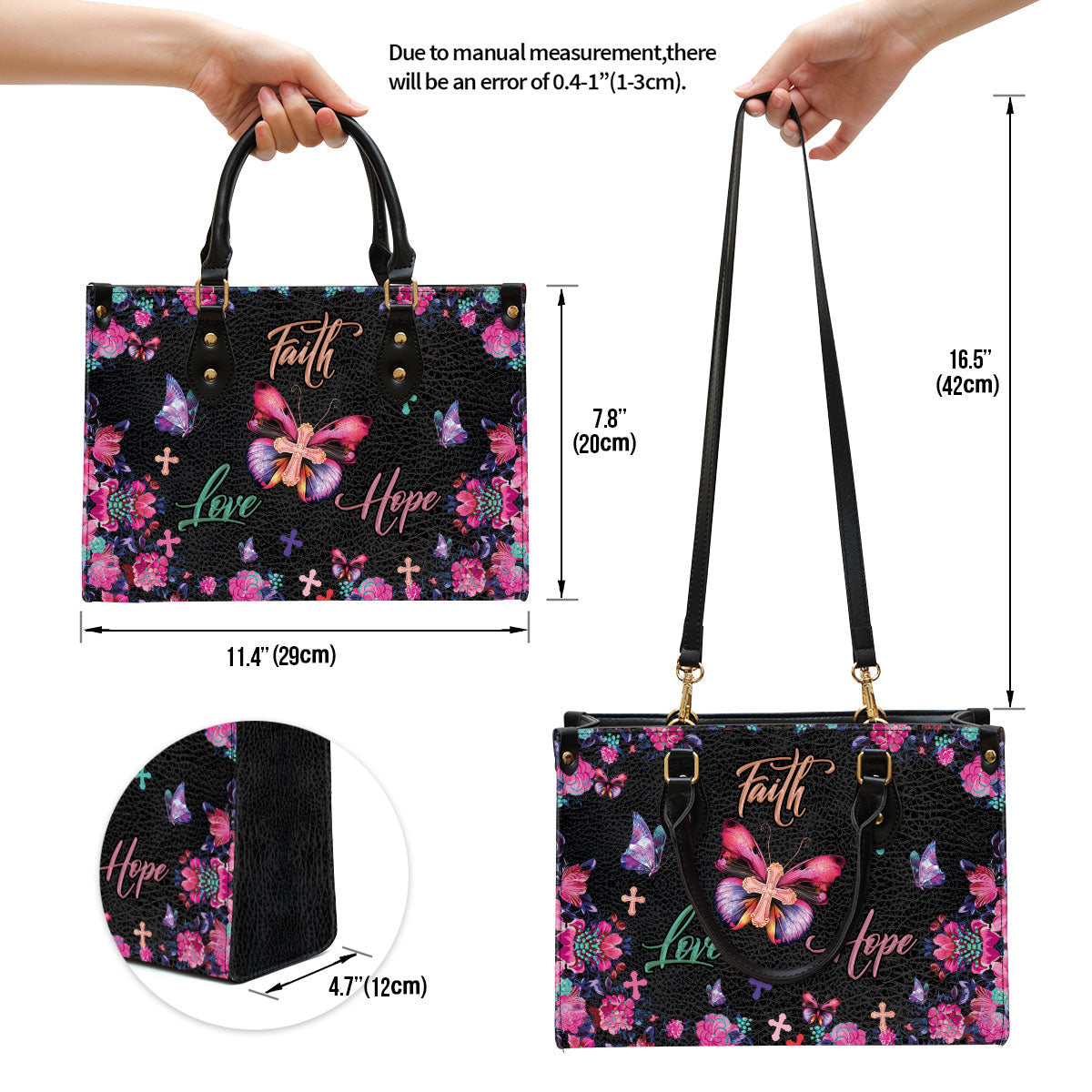 Flower Leather Handbag, Faith Hope Love Leather Bag, Religious Gifts For Women, Women Pu Leather Bag