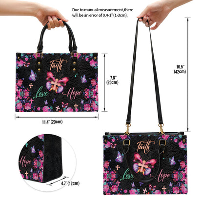 Flower Leather Handbag, Faith Hope Love Leather Bag, Religious Gifts For Women, Women Pu Leather Bag