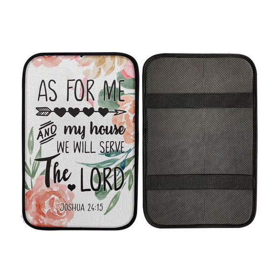Flower Painting As For Me And My House Joshua 2415 Car Center Console Cover, Christian Car Interior Accessories