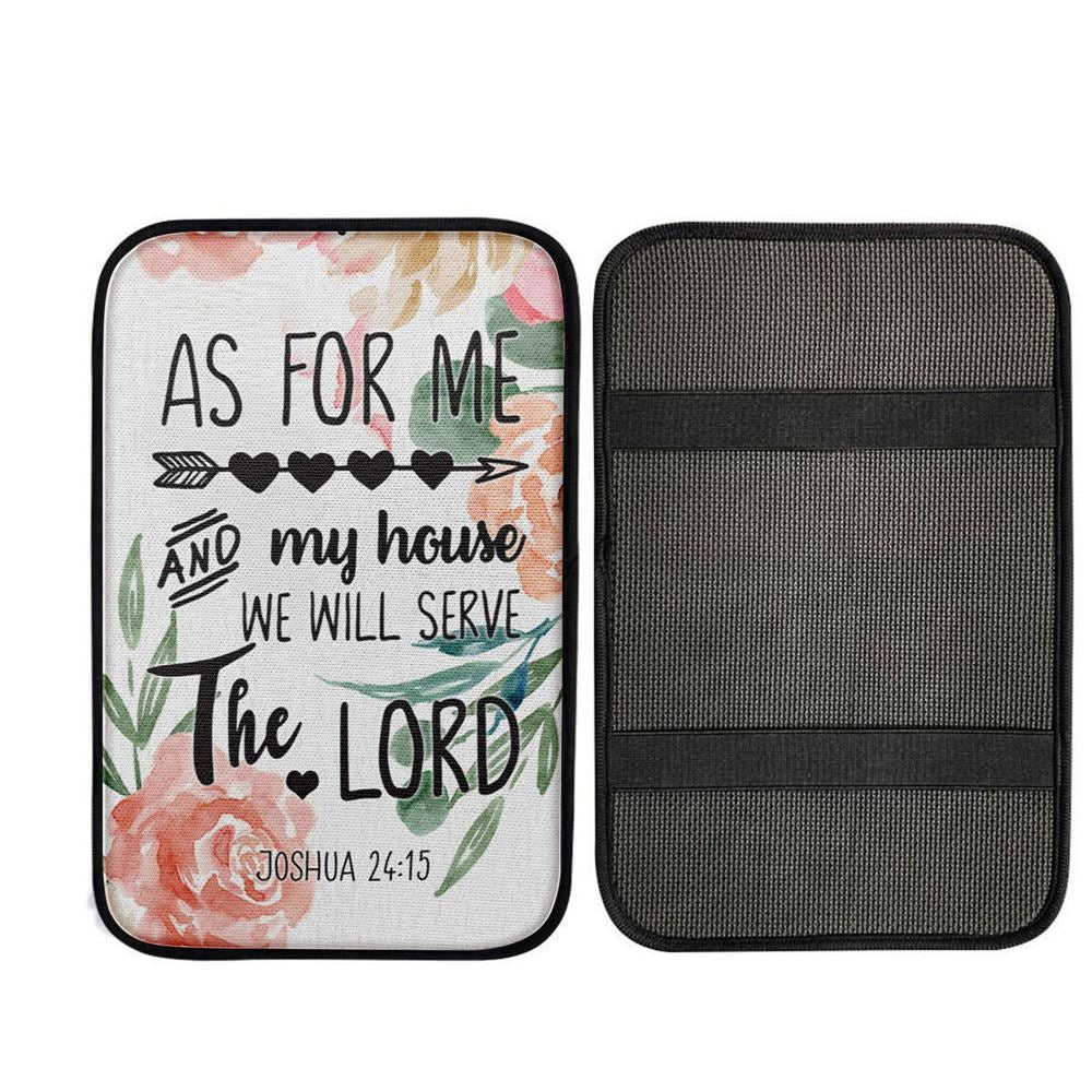 Flower Painting As For Me And My House Joshua 2415 Car Center Console Cover, Christian Car Armrest Accessories