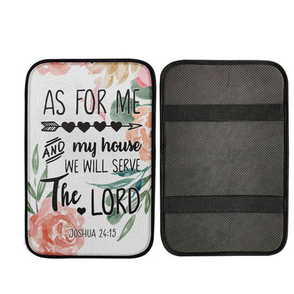 Flower Painting As For Me And My House Joshua 2415 Car Center Console Cover, Christian Car Armrest Accessories
