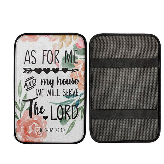 Flower Painting As For Me And My House Joshua 2415 Car Center Console Cover, Christian Car Armrest Accessories