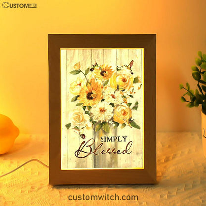 Flower Painting Hummingbird Vintage Art - Simply Blessed Frame Lamp Art - Christian Night Light - Bible Verse Wooden Lamp