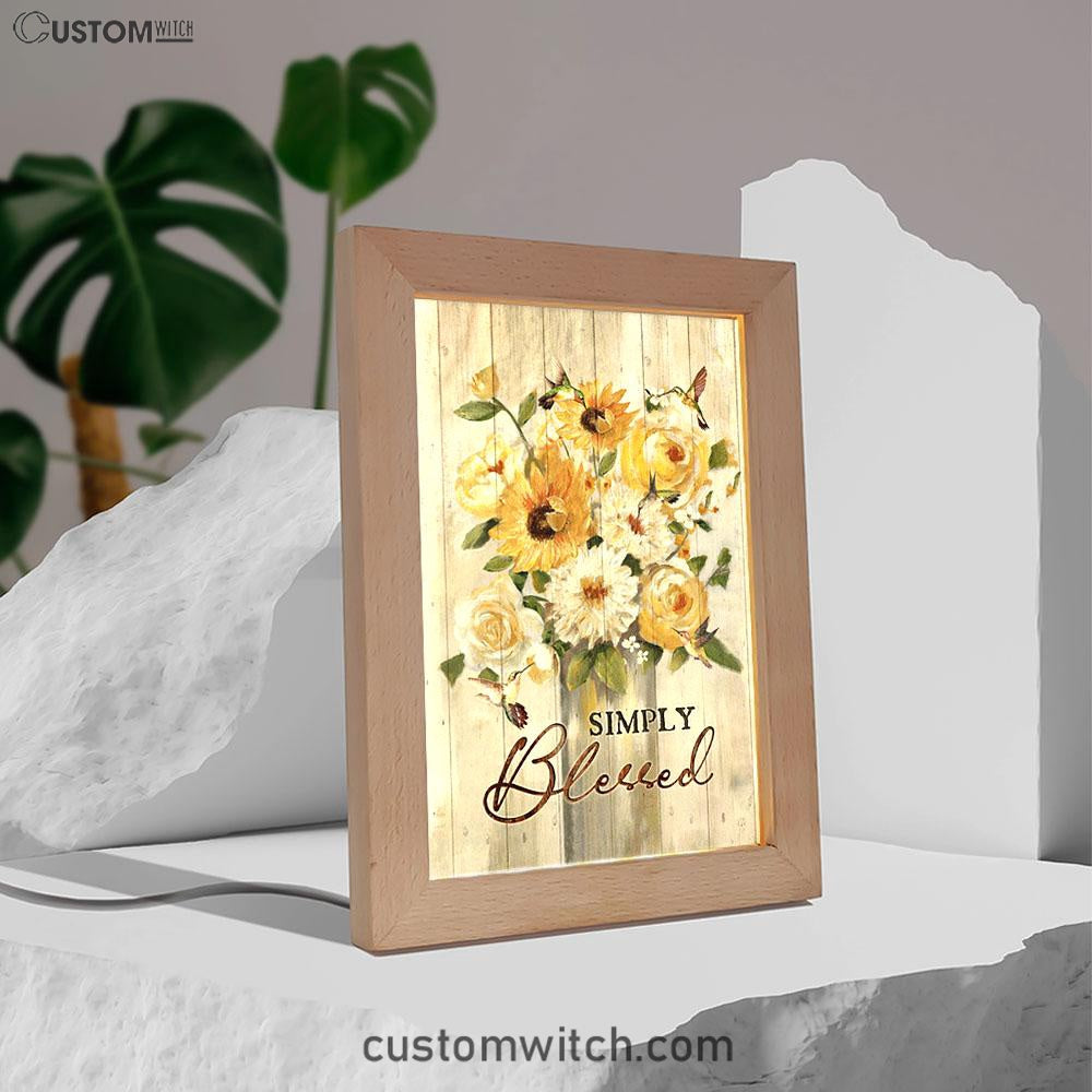 Flower Painting Hummingbird Vintage Art - Simply Blessed Frame Lamp Art - Christian Night Light - Bible Verse Wooden Lamp