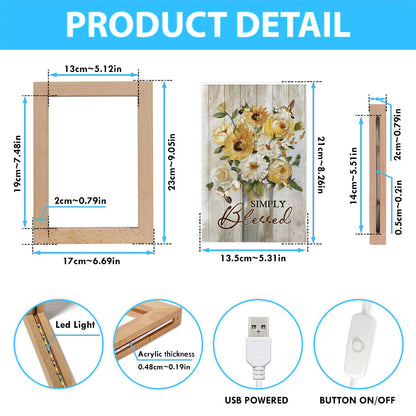 Flower Painting Hummingbird Vintage Art - Simply Blessed Frame Lamp Art - Christian Night Light - Bible Verse Wooden Lamp