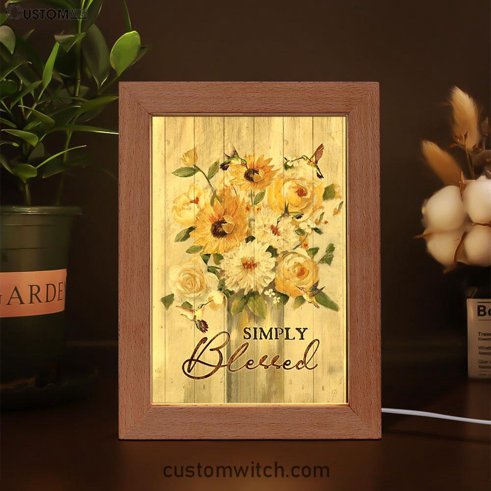 Flower Painting Hummingbird Vintage Art - Simply Blessed Frame Lamp Art - Christian Night Light - Bible Verse Wooden Lamp