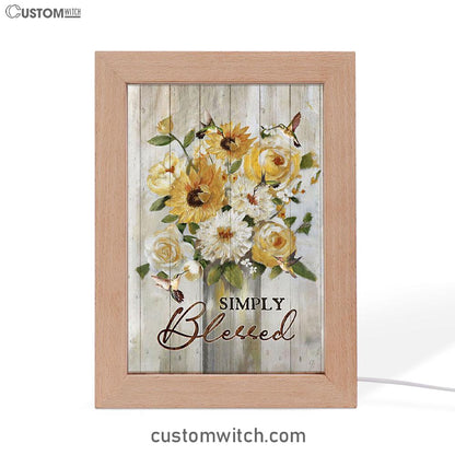Flower Painting Hummingbird Vintage Art - Simply Blessed Frame Lamp Art - Christian Night Light - Bible Verse Wooden Lamp