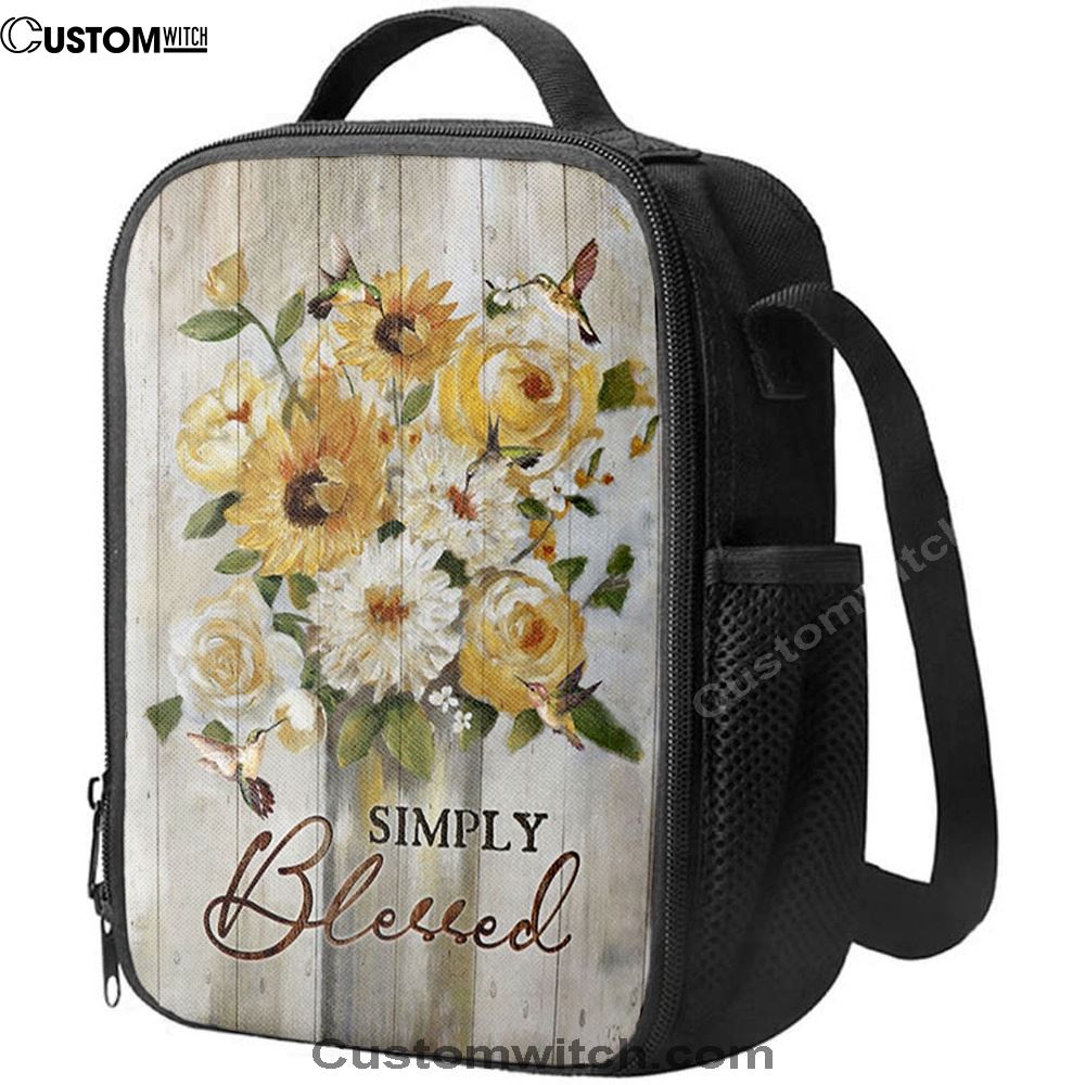 Flower Painting Hummingbird Vintage Lunch Bag, Simply Blessed Lunch Bag, Christian Lunch Bag, Religious Lunch Box For School, Picnic