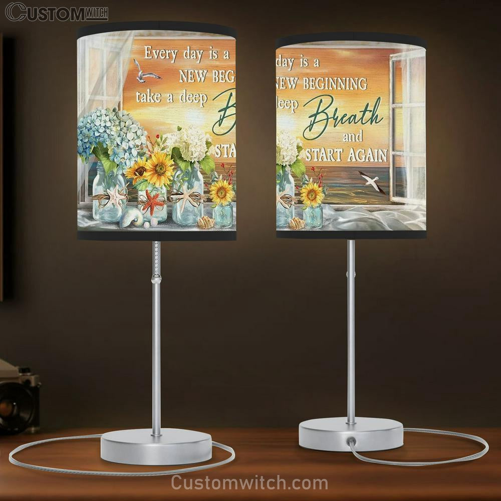 Flower Vase, Pretty Sunset, Seagull, Every Day Is A New Beginning Table Lamb