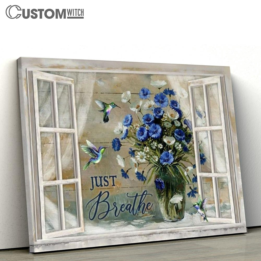 Flower Vase, Window Frame, Hummingbird, Just Breathe Canvas Poster