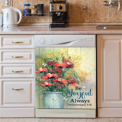 Flower White Butterfly Poppy Be Joyful Always Dishwasher Cover, Christian Dishwasher Magnet Cover, Bible Verse Kitchen Decor