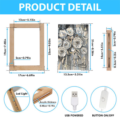 Flower White Rose Pretty Butterfly Just Breathe Frame Lamp Art - Christian Art - Bible Verse Art - Religious Home Decor