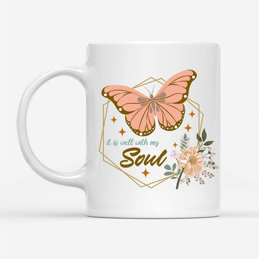 Flowers Butterfly It Is Well With My Soul Mug, Christian Mug, Bible Mug, Faith Gift, Encouragement Gift