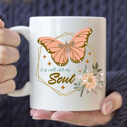 Flowers Butterfly It Is Well With My Soul Mug, Christian Mug, Bible Mug, Faith Gift, Encouragement Gift