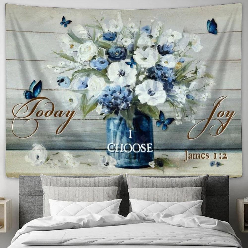 Flowers Painting Today I Choose Joy Tapestry, Tapestries for Living Room Bedroom