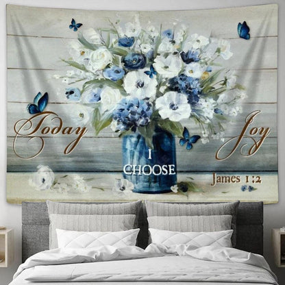 Flowers Painting Today I Choose Joy Tapestry, Tapestries for Living Room Bedroom