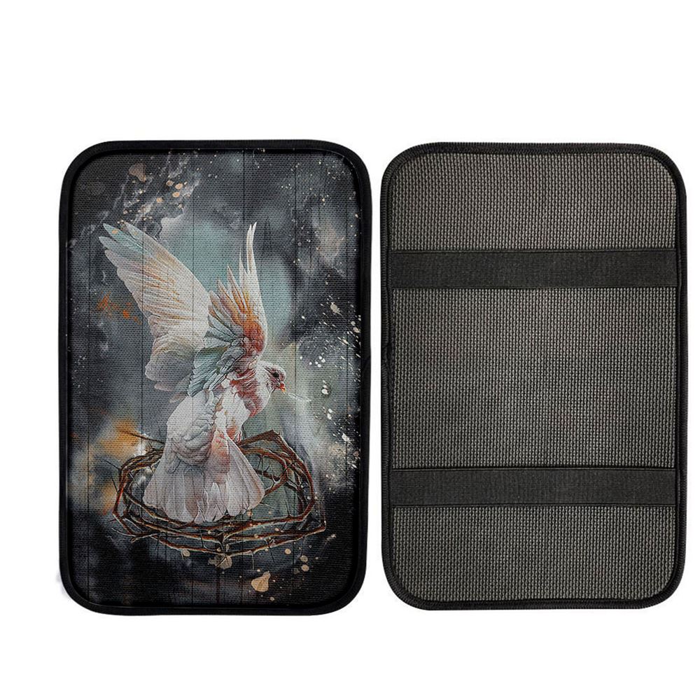 Flying Dove Crown Of Thorn Storm Background Car Center Console Cover, Christian Car Accessories