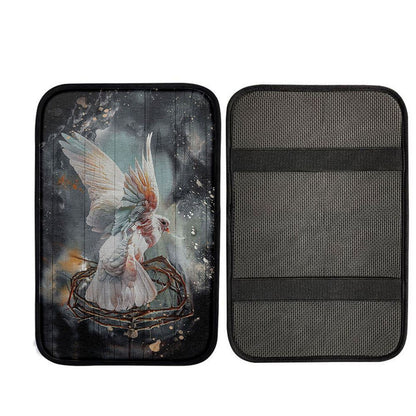 Flying Dove Crown Of Thorn Storm Background Car Center Console Cover, Christian Car Accessories