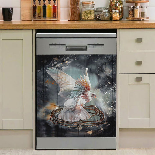 Flying Dove Crown Of Thorn Storm Background Dishwasher Cover, Bible Verse Dishwasher Magnet Cover, Christian Inspirational Kitchen Decor
