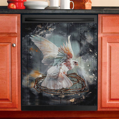Flying Dove Crown Of Thorn Storm Background Dishwasher Cover, Bible Verse Dishwasher Magnet Cover, Christian Inspirational Kitchen Decor