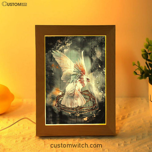 Flying Dove Crown Of Thorn Storm Background Frame Lamp Art - Bible Verse Art - Christian Inspirational Decor