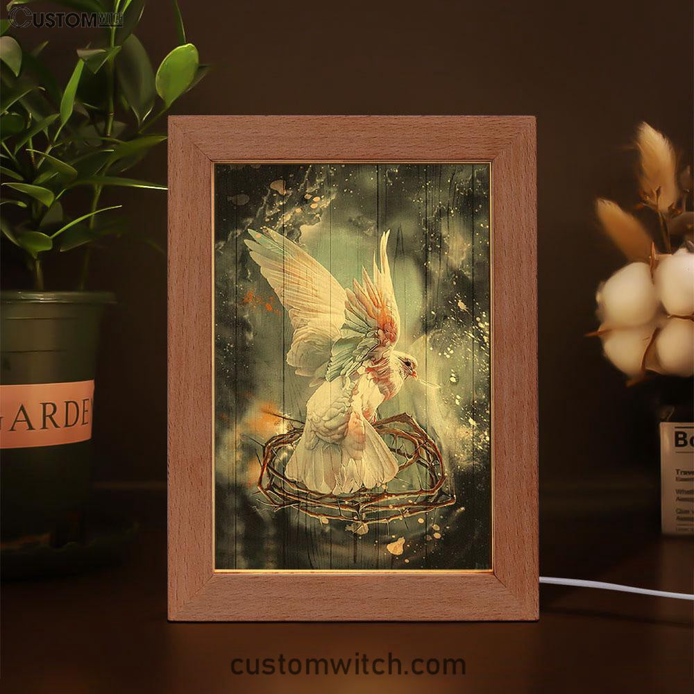 Flying Dove Crown Of Thorn Storm Background Frame Lamp Art - Bible Verse Art - Christian Inspirational Decor