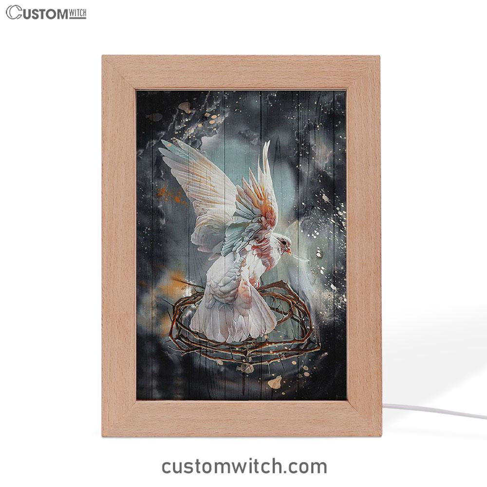 Flying Dove Crown Of Thorn Storm Background Frame Lamp Art - Bible Verse Art - Christian Inspirational Decor
